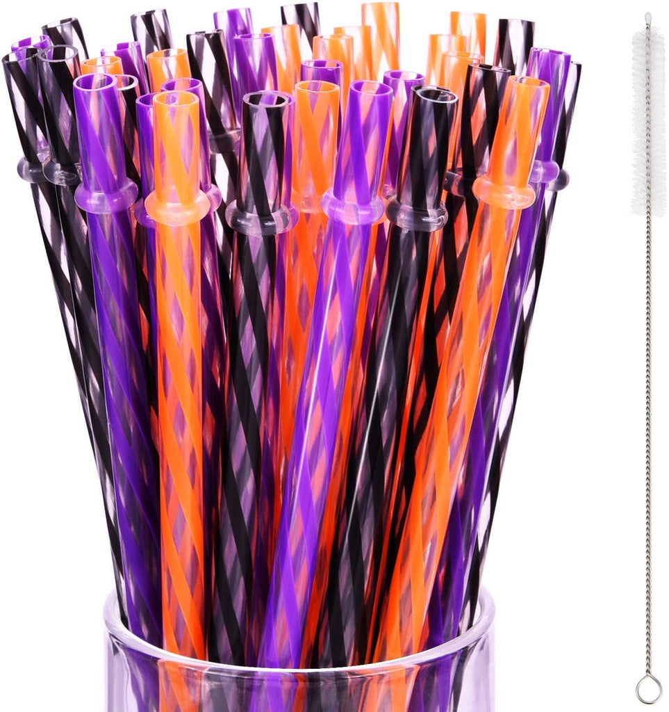 Halloween Reusable Straw Trio - 9 inches long - Cold Cup Straw- Purple Orange Black Party Straw Washable