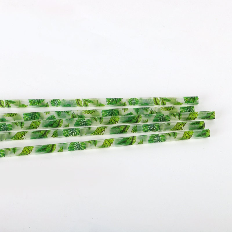 Tropical Leaf Reusable Straw- 9 inches long - Cold Cup Straw- Green Leaf Tropical Palm Party Straw Washable