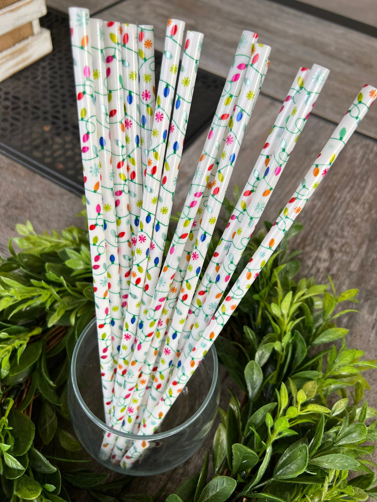 Christmas Lights Reusable Straws - 9.5 inches long - Cold Cup Straw- Christmas Straw Holidays Red White Candy Cane Stripe