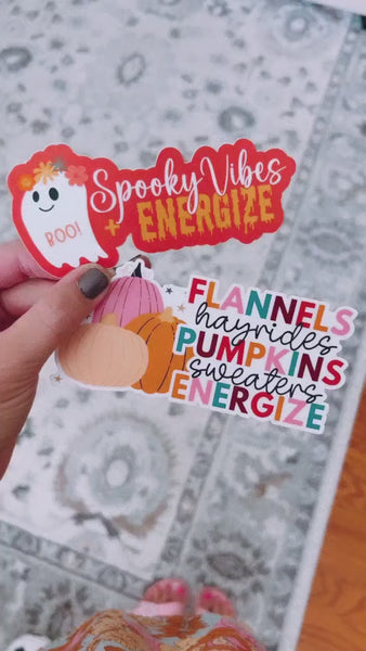 FALL Things + Energize Full Color Sticker - Halloween Fall  2023-- for Cold Cup, Shaker Bottle, Mega Mug or Sticker Only- Cute Pumpkins