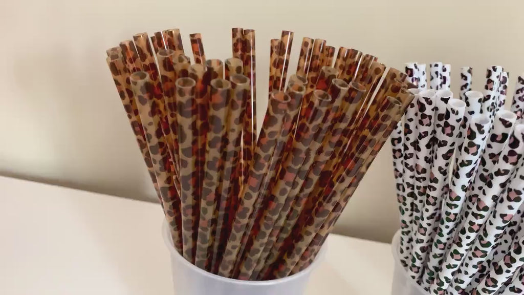 Brown Leopard Reusable Straw - 9 inches long - Cold Cup Straw- Leopard Brown Black  Party Straw Washable Leopard Straw