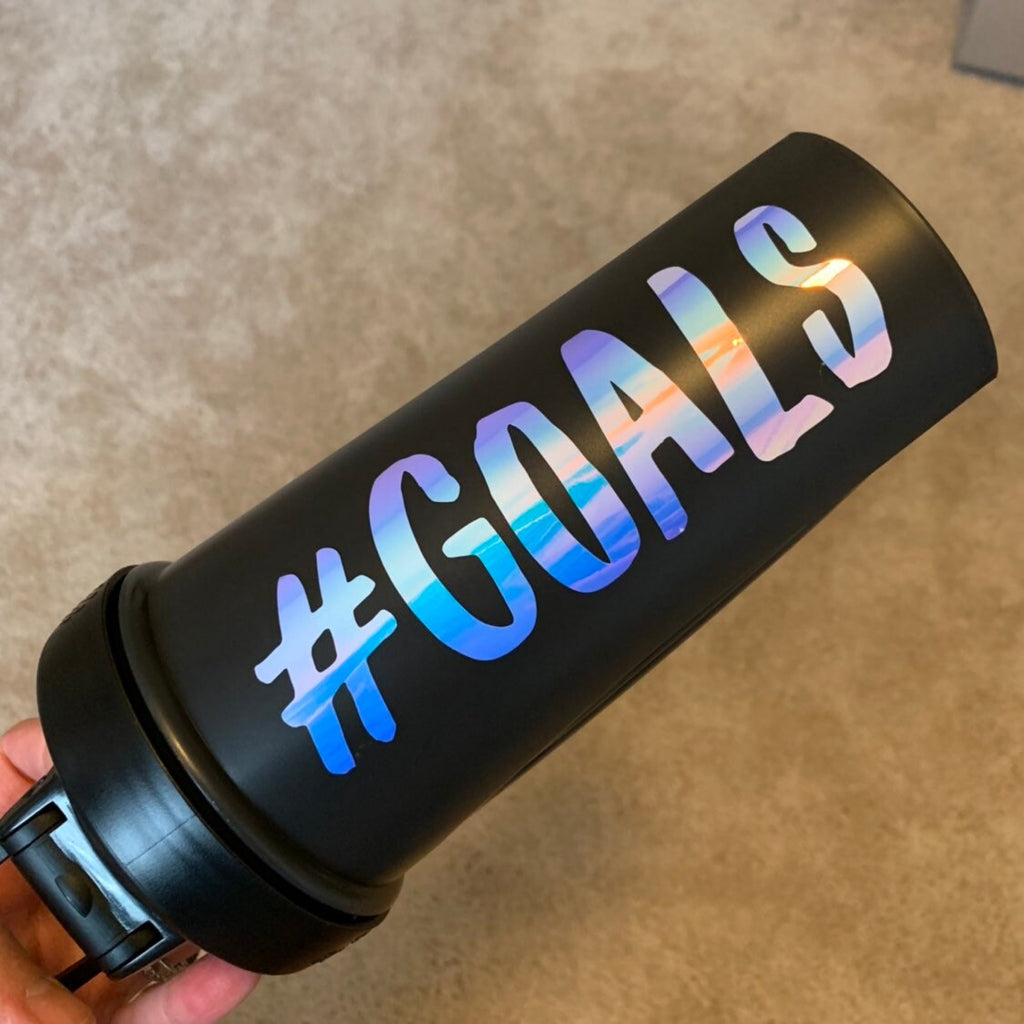 Black BlenderBottle with Opal #GOALS decal applied