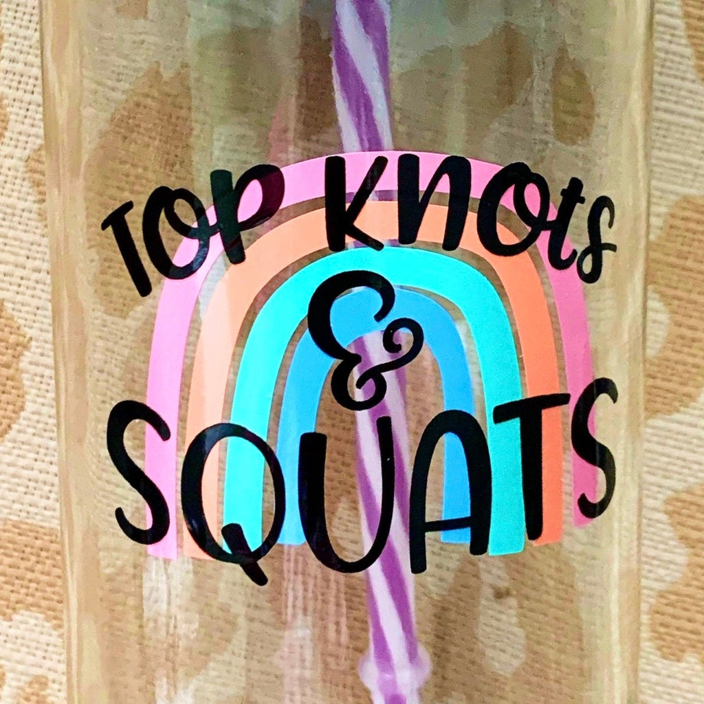 Top Knots and Squats Pastel Rainbow Decal- Workout Inspired- Shaker Decal- Mason Jar Decal