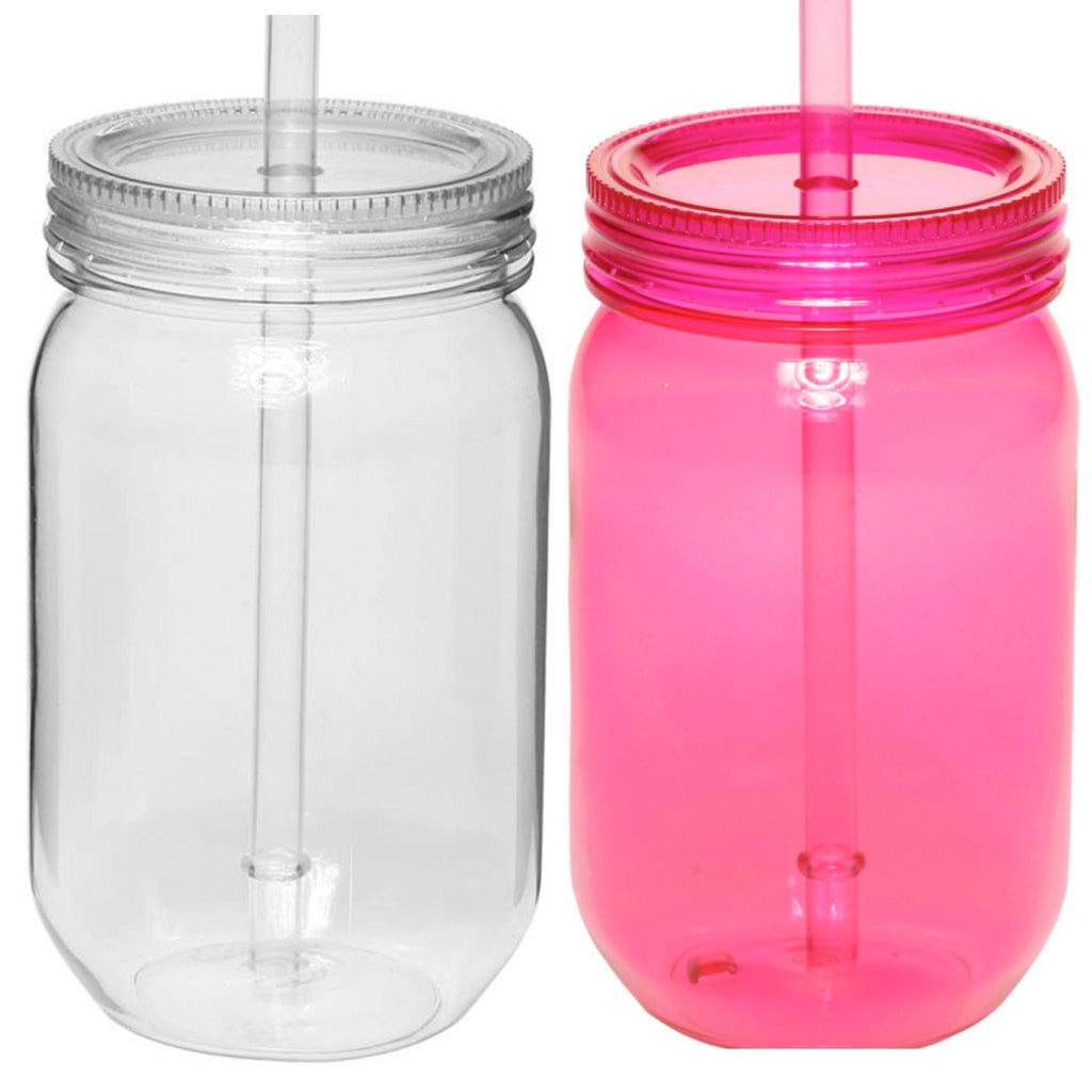 Add a Plastic Mason Jar to your order! CUP ONLY LISTING Clear or Pink Plastic Mason Jar with Straw (No decal included)