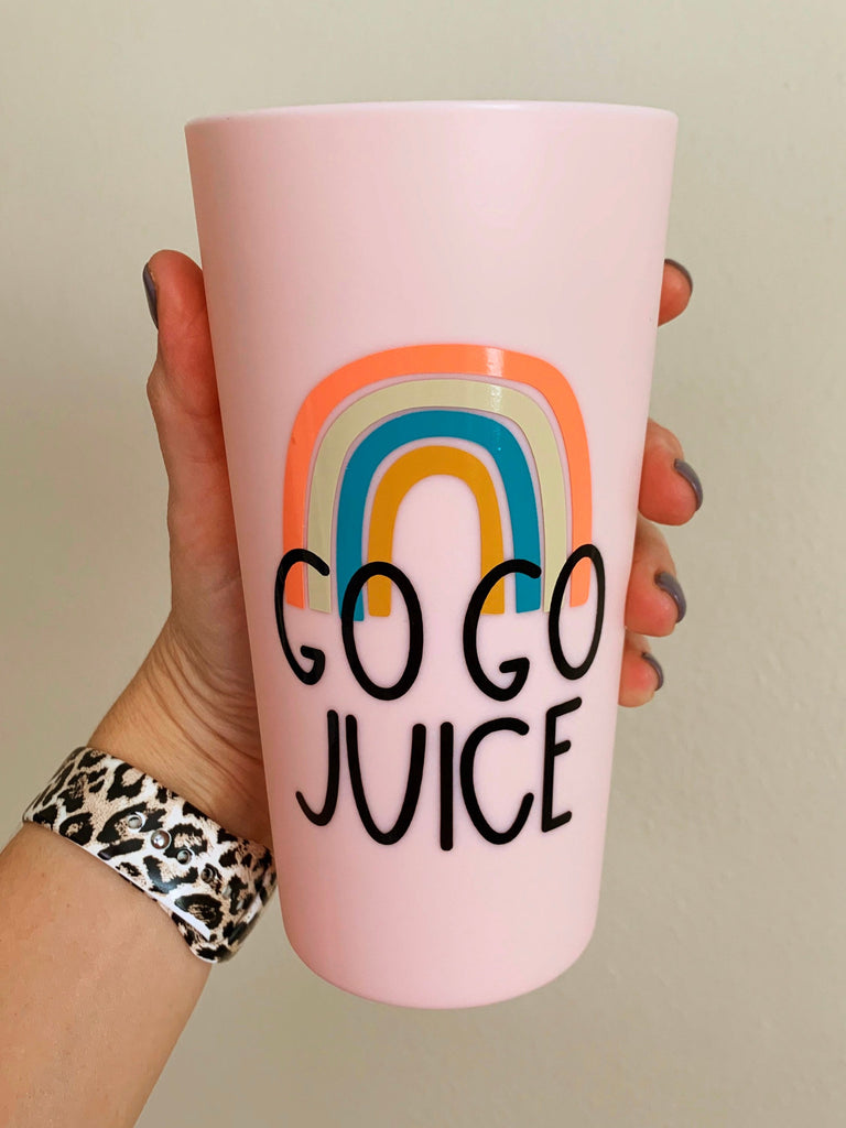 Go Go Juice/ Liquid Gold/ Top Knots & Squats Boho Rainbow Blush Tumbler