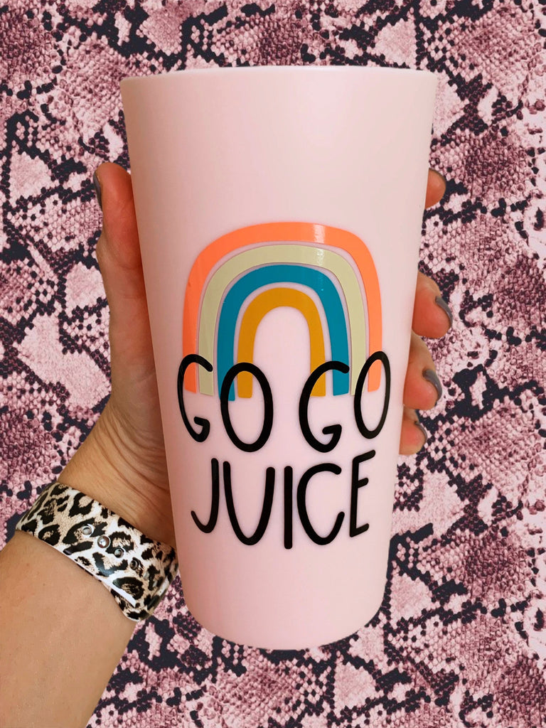 Go Go Juice/ Liquid Gold/ Top Knots & Squats Boho Rainbow Blush Tumbler