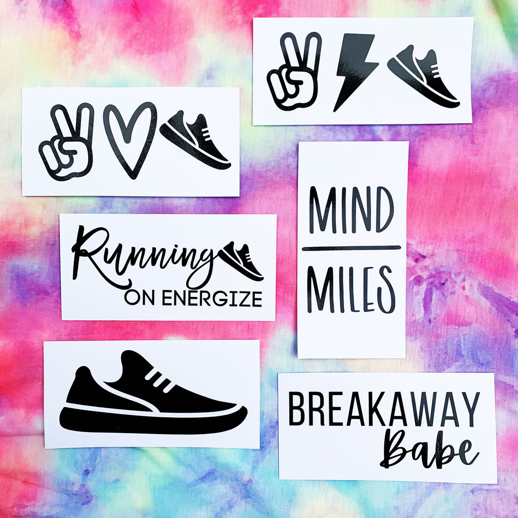 Ready to Run Decal Collection- Running Decals- Breakaway Babe- Running Theme Decals- Peace Love Run- Energize - Decals ONLY