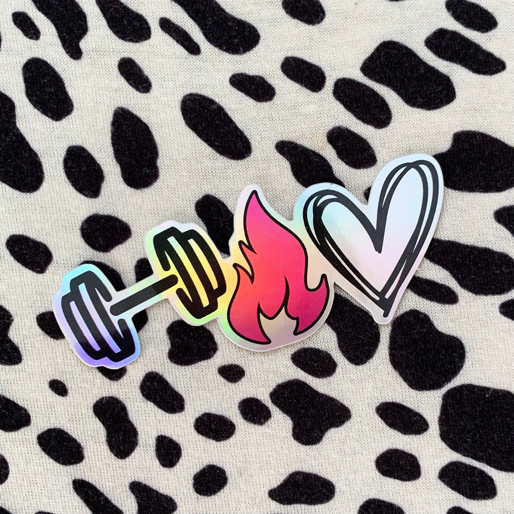 Dumbbell Flame Heart Holographic Vinyl Sticker - Beachbody Coach - Energize Decals -MBF - Cup NOT included