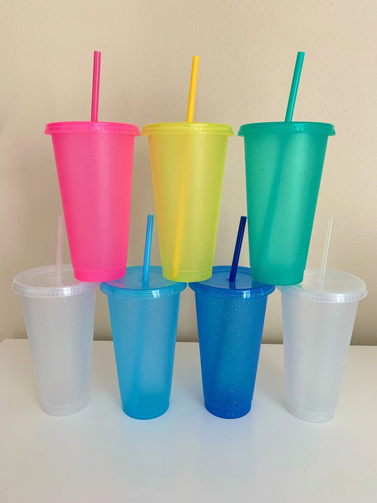 Bright Color or Clear Glitter Reusable Cold Cup - 24oz Blank Cold Cup (DECAL NOT INCLUDED)