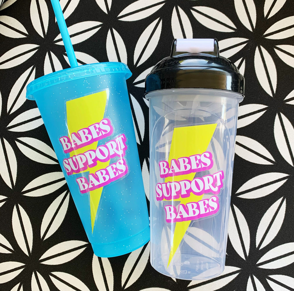 Babes Support Babes Lightning Bolt ClearVinyl Sticker sized for Shakers or Cold Cup -- Energize Decal -Lightning Sticker - Cup NOT included