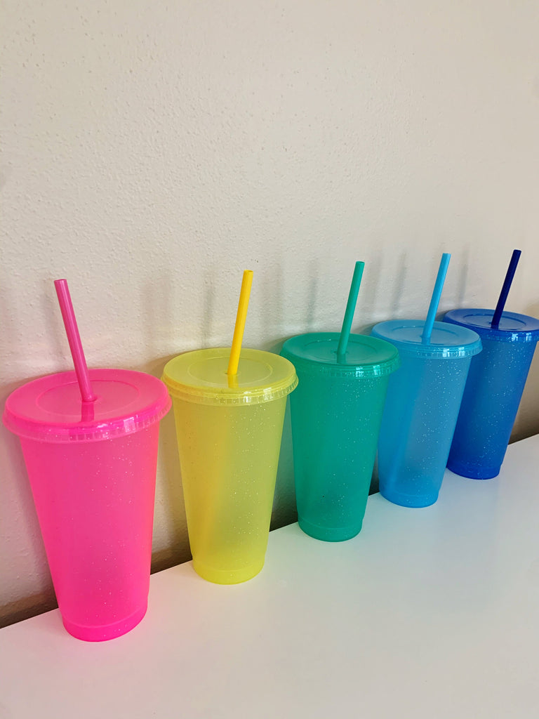 Bright Color or Clear Glitter Reusable Cold Cup - 24oz Blank Cold Cup (DECAL NOT INCLUDED)