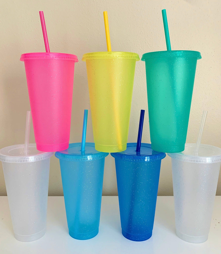 Bright Color or Clear Glitter Reusable Cold Cup - 24oz Blank Cold Cup (DECAL NOT INCLUDED)