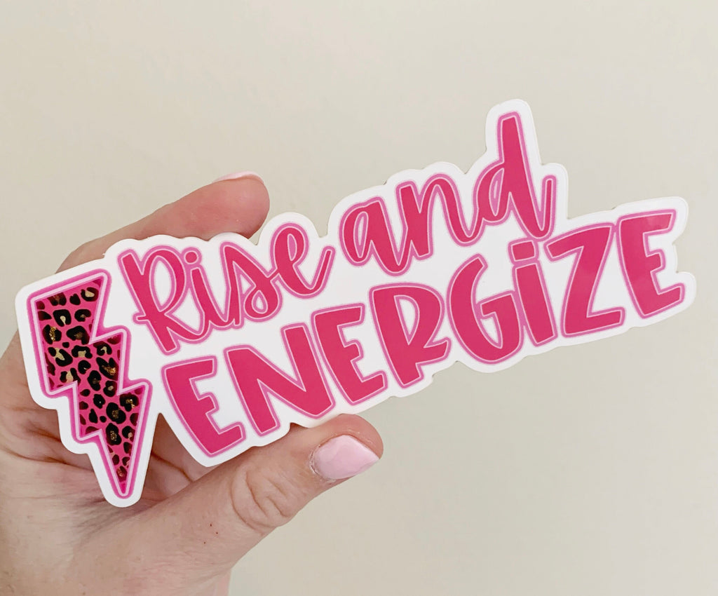 Rise and Energize Neon Pink Leopard Print Lightning Bolt Vinyl Sticker sized for Shakers or Cold Cup -- Energize Decal - Cup NOT included