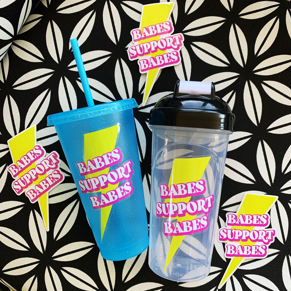 Babes Support Babes Lightning Bolt ClearVinyl Sticker sized for Shakers or Cold Cup -- Energize Decal -Lightning Sticker - Cup NOT included