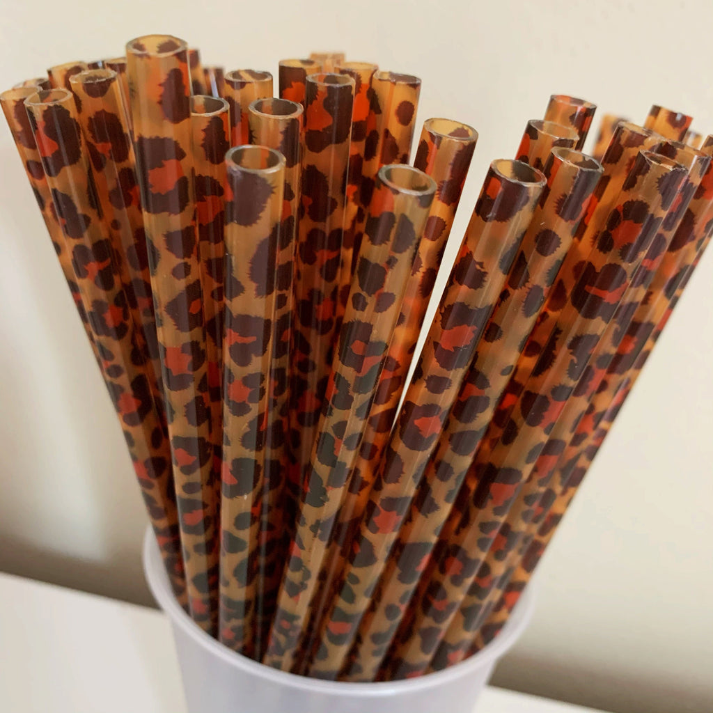 Brown Leopard Reusable Straw - 9 inches long - Cold Cup Straw- Leopard Brown Black Party Straw Washable Leopard Straw