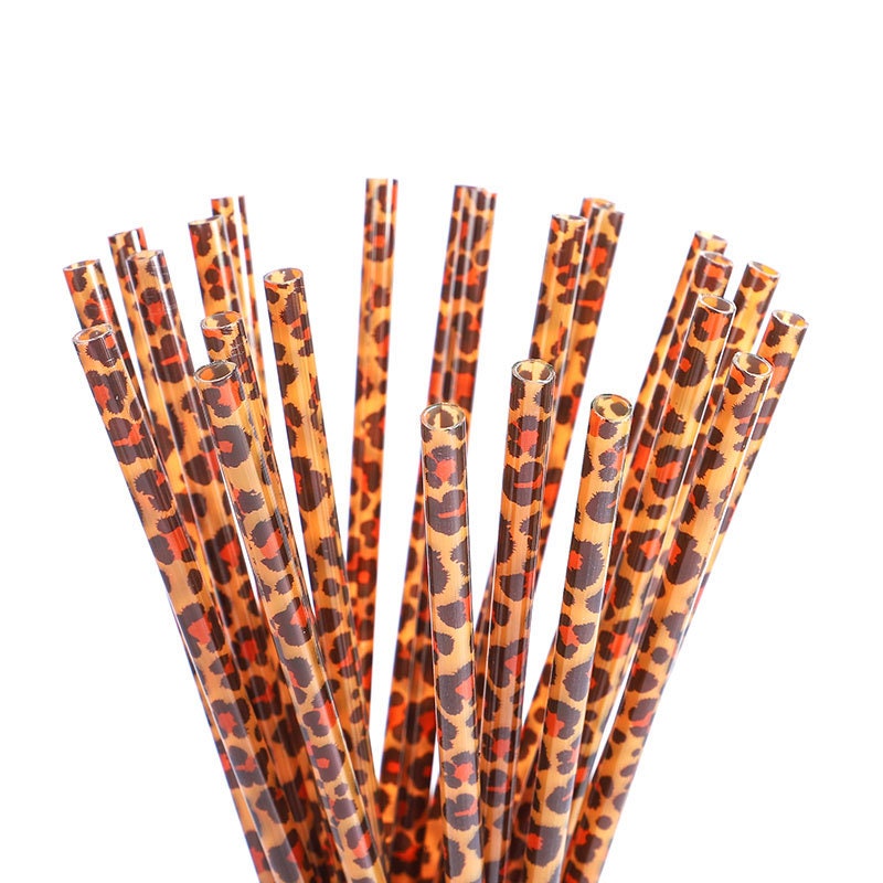 Brown Leopard Reusable Straw - 9 inches long - Cold Cup Straw- Leopard Brown Black Party Straw Washable Leopard Straw