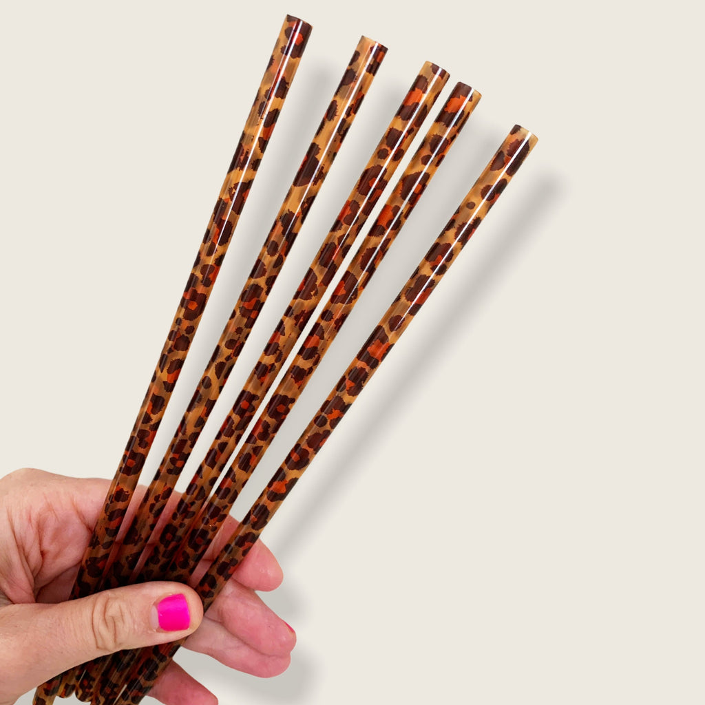 Brown Leopard Reusable Straw - 9 inches long - Cold Cup Straw- Leopard Brown Black Party Straw Washable Leopard Straw