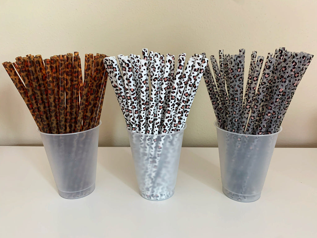 Brown Leopard Reusable Straw - 9 inches long - Cold Cup Straw- Leopard Brown Black Party Straw Washable Leopard Straw