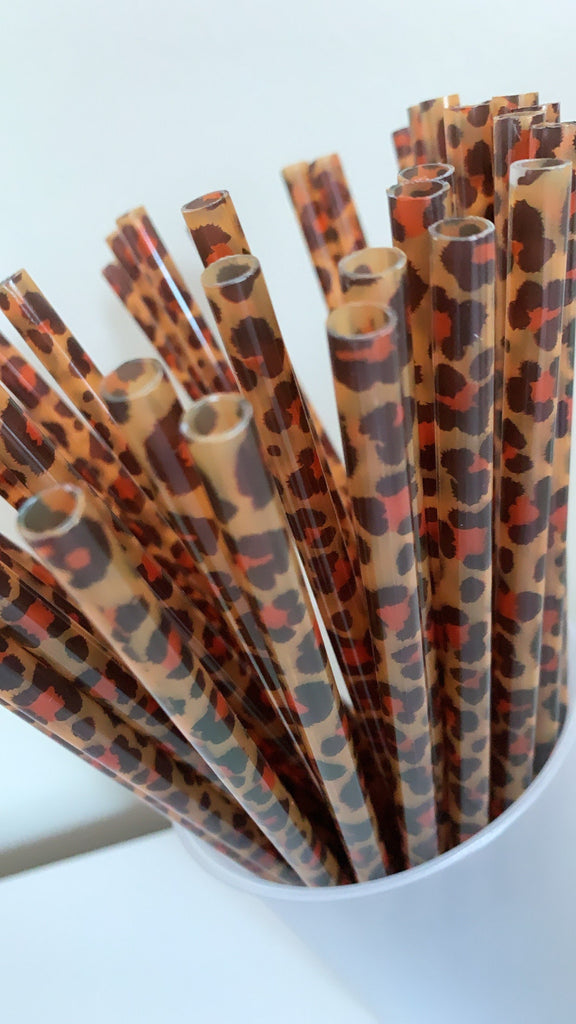 Brown Leopard Reusable Straw - 9 inches long - Cold Cup Straw- Leopard Brown Black Party Straw Washable Leopard Straw