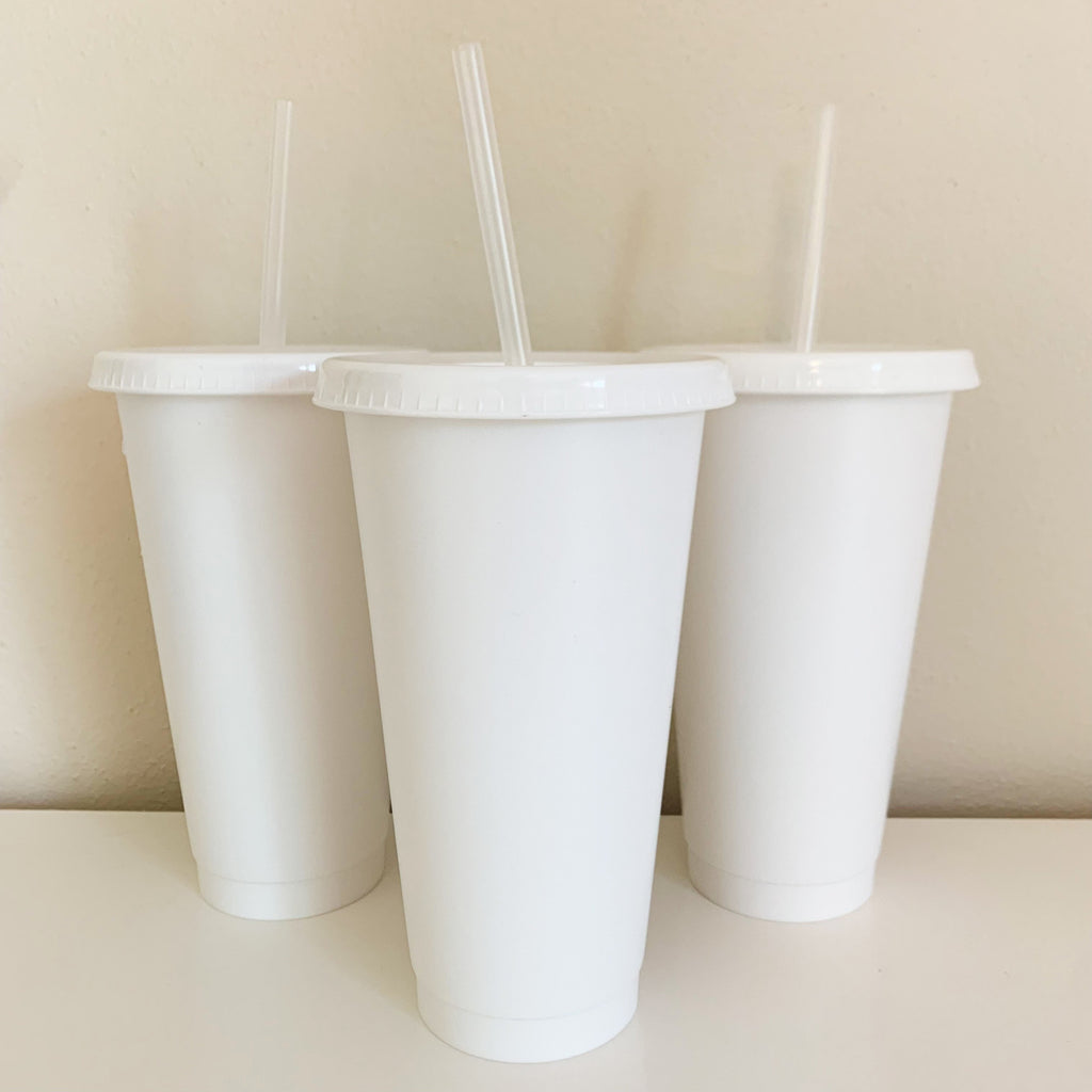 White Cold Cup- Single or Multi Pack- Solid Matte White Venti Reusable 24oz Blank Cold Cup (Decal not included)