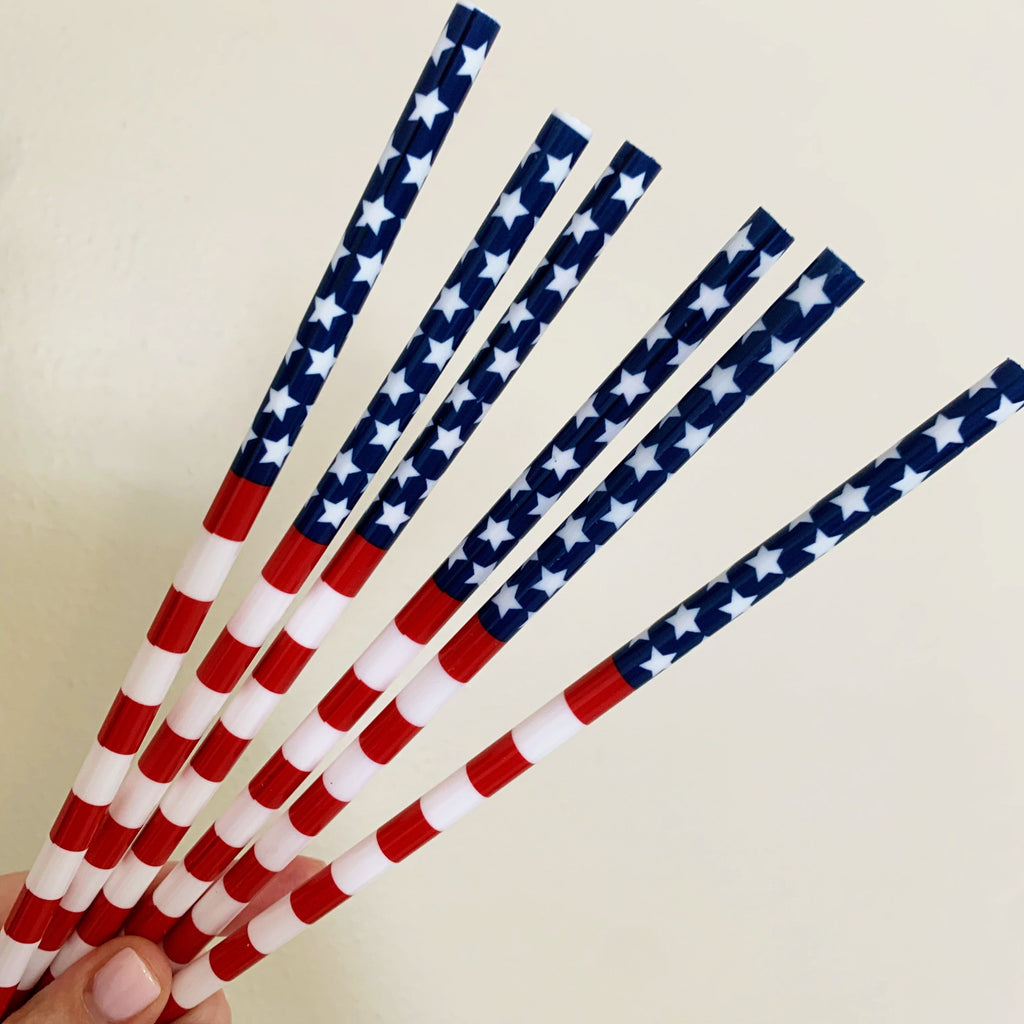 Stars and Stripes USA American Flag Stars Reusable Straw - 9 inches long - Cold Cup Straw- America | Memorial Day | 4th July Party USA straw