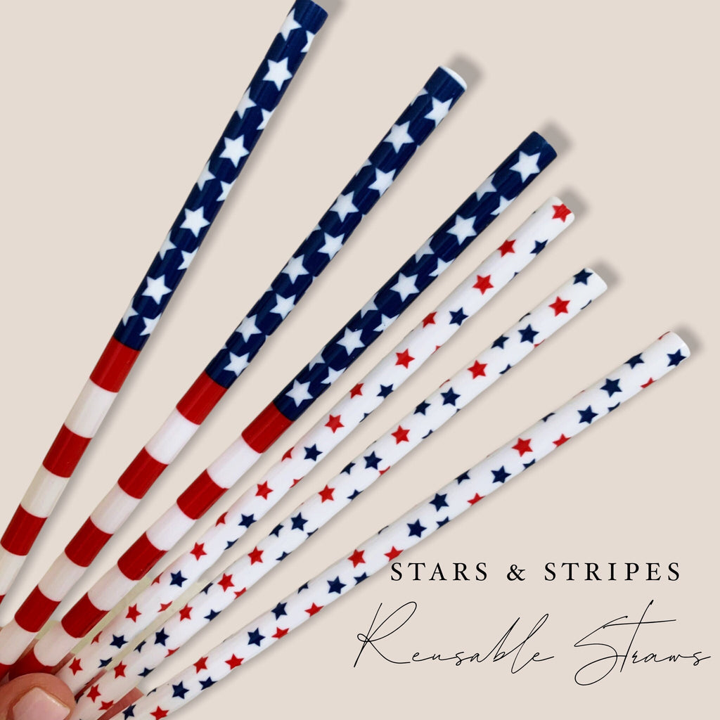 Stars and Stripes USA American Flag Stars Reusable Straw - 9 inches long - Cold Cup Straw- America | Memorial Day | 4th July Party USA straw