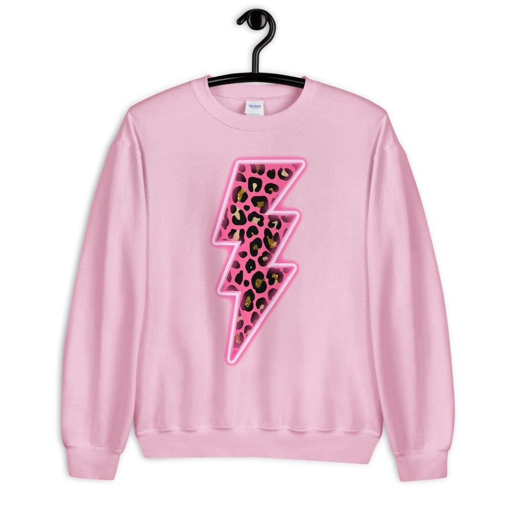 Leopard Lightning Bolt Crewneck Sweatshirt Light Pink Black or White - Matching Cup Available Gildan 18000 Unisex Sizing