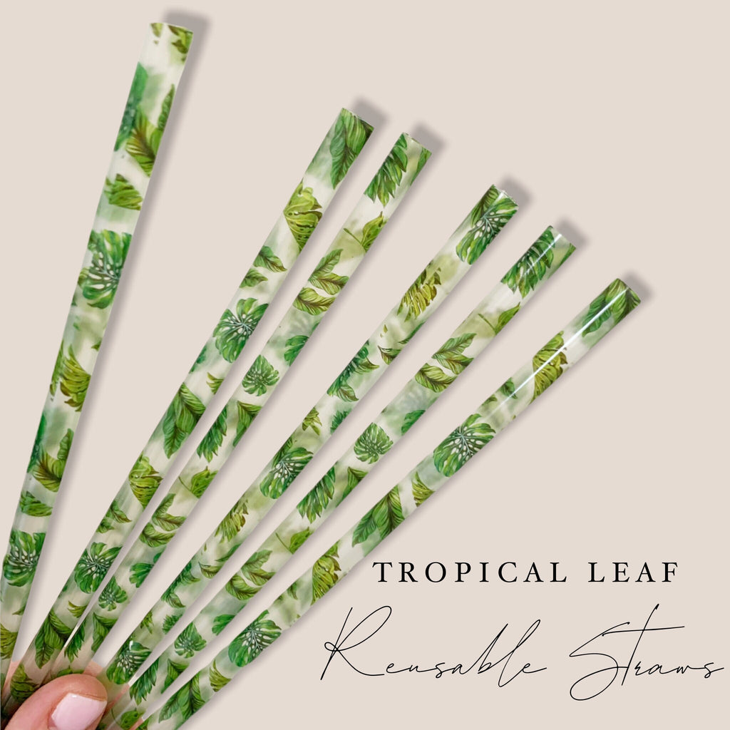 Tropical Leaf Reusable Straw- 9 inches long - Cold Cup Straw- Green Leaf Tropical Palm Party Straw Washable