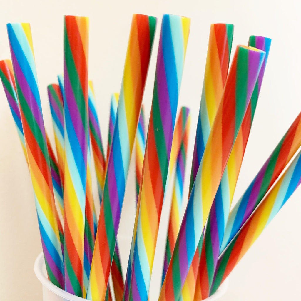 Rainbow Reusable Straw - St Patricks Day Straws- 9 inches long - Cold Cup Straw-Rainbow Swirl Reusable Colorful Party Straw Washable