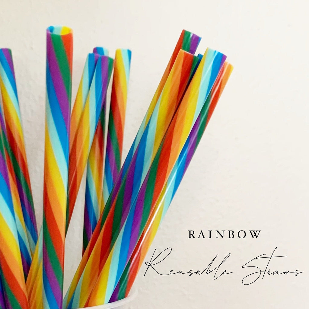 Rainbow Reusable Straw - St Patricks Day Straws- 9 inches long - Cold Cup Straw-Rainbow Swirl Reusable Colorful Party Straw Washable