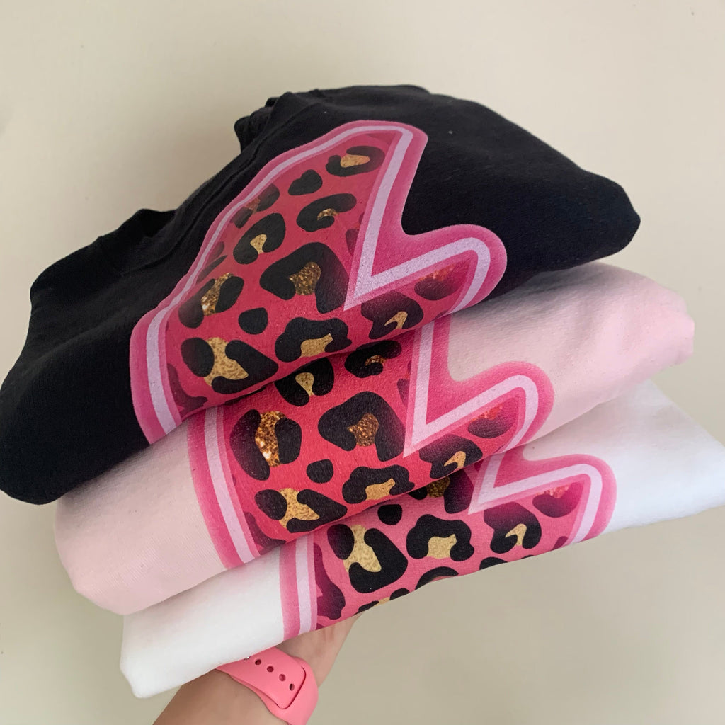 Leopard Lightning Bolt Crewneck Sweatshirt Light Pink Black or White - Matching Cup Available Gildan 18000 Unisex Sizing