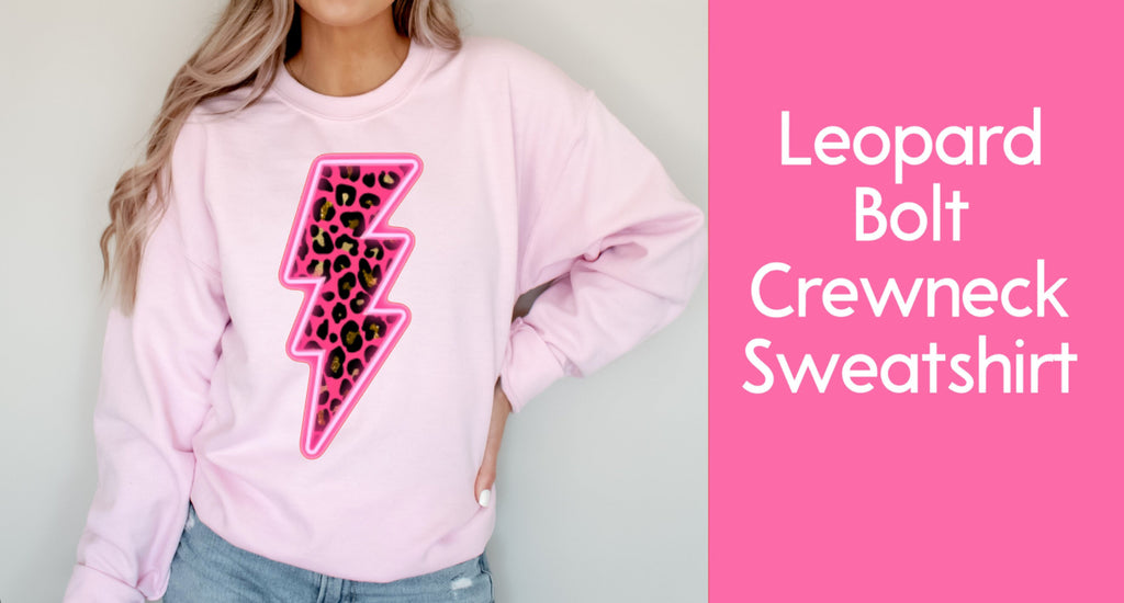 Leopard Lightning Bolt Crewneck Sweatshirt Light Pink Black or White - Matching Cup Available Gildan 18000 Unisex Sizing