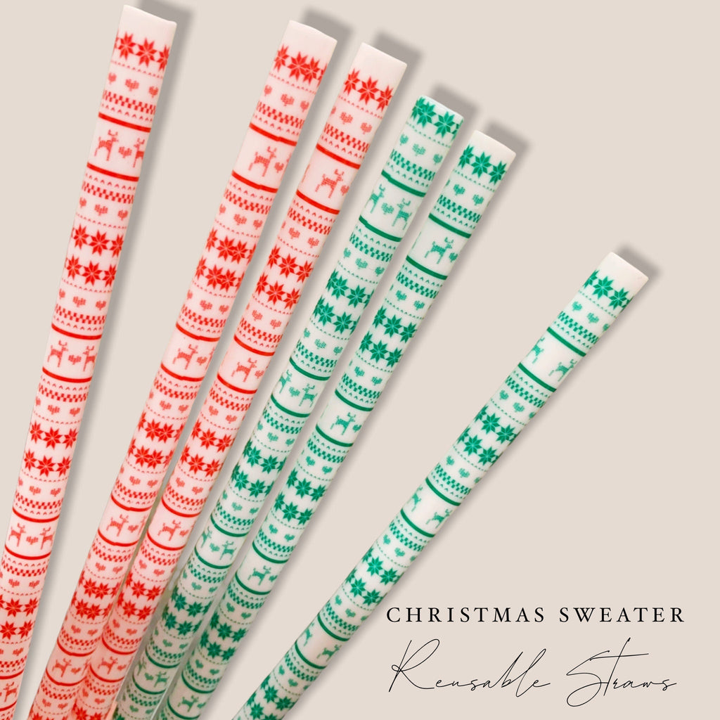 Christmas Sweater Straws - 9 inches long - Cold Cup Straw- Christmas Straw Holidays Red White Candy Cane Stripe