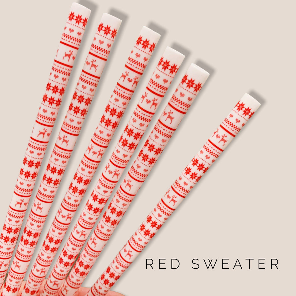 Christmas Sweater Straws - 9 inches long - Cold Cup Straw- Christmas Straw Holidays Red White Candy Cane Stripe