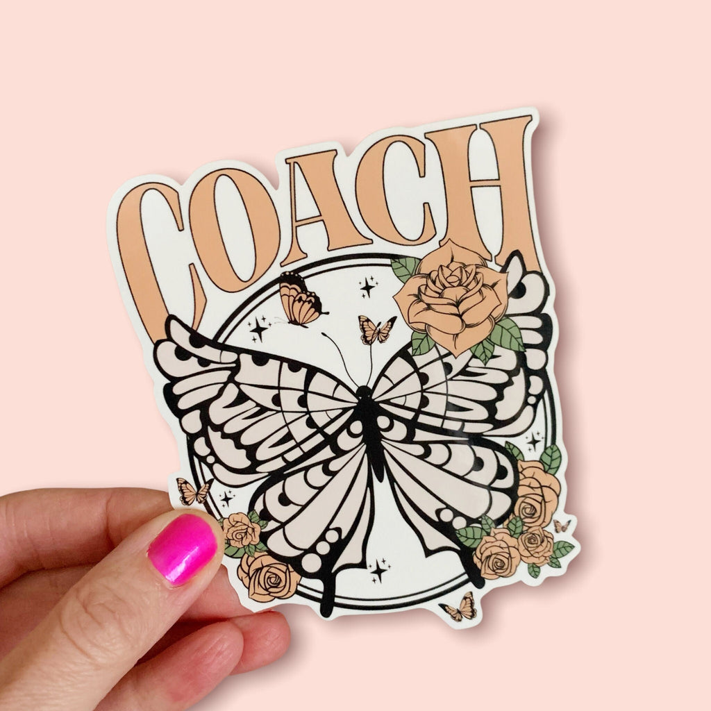 COACH Vintage Butterfly Sticker - Rocker Retro Vinyl for Shakers, Mega Mug, Cold Cup- Energize Decal for Beachbody Coach - Cup NOT included