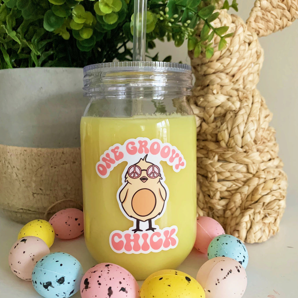 One Groovy Chick Spring/ Easter Sticker - Cups, Shakers, Laptop, Anywhere! Easter 2022 Spring Sticker Animal Print Retro Sticker Chicken