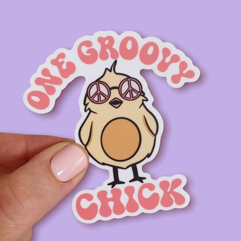 One Groovy Chick Spring/ Easter Sticker - Cups, Shakers, Laptop, Anywhere! Easter 2022 Spring Sticker Animal Print Retro Sticker Chicken