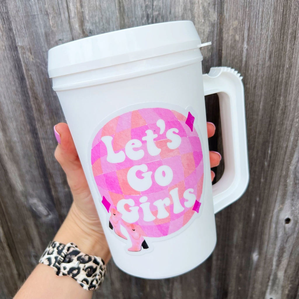 Let's Go Girls Retro Disco Space Cowgirl MEGA MUG 22oz Retro Thermos Mug - Spring Break Sorority Bachelorette Party Cup Mug 90s