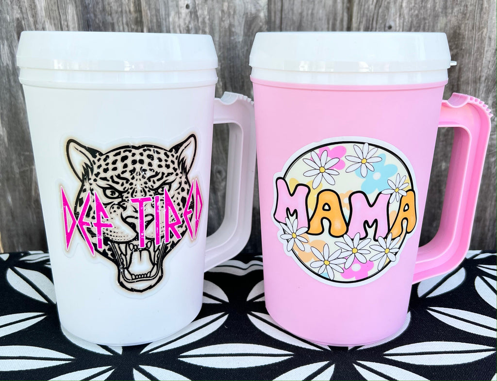 Def Tired MEGA MUG 22oz Retro Thermos Mug - Leopard Pink Summer Spring Break Sorority Mama Cat Mom Dog Mom Mug 90s vibes