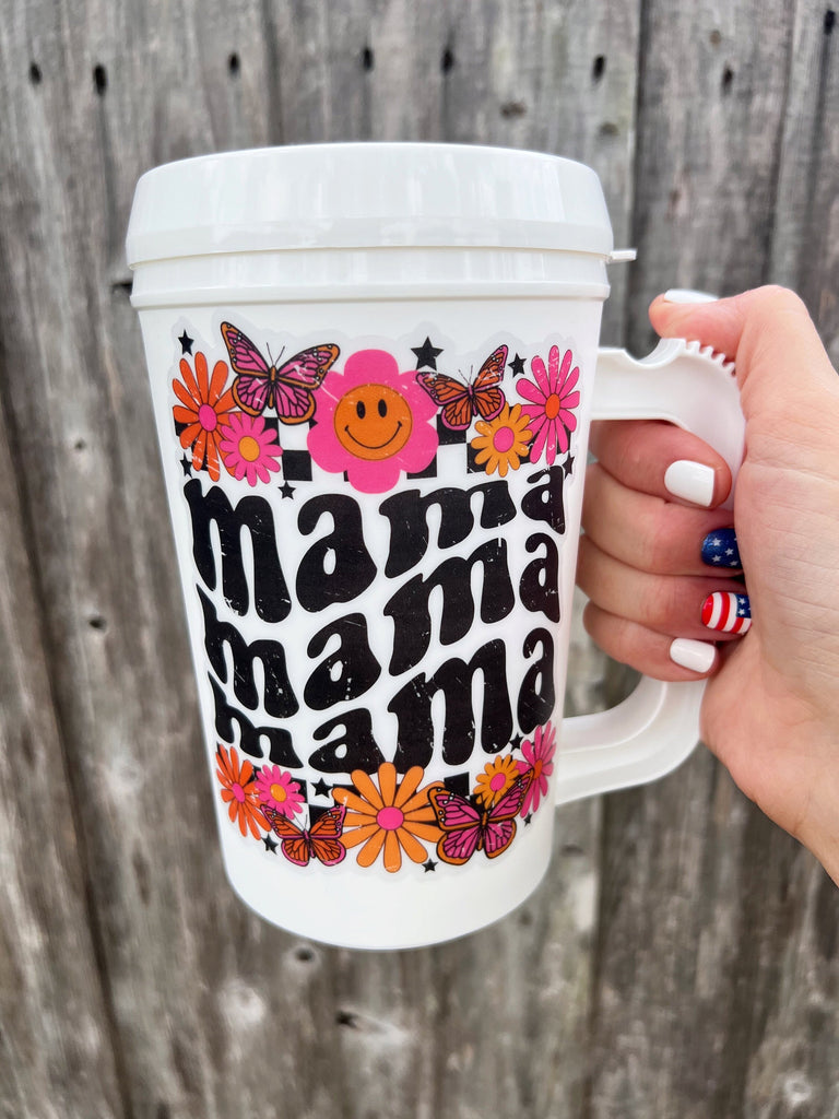 Groovy Mama Floral Retro Mega Mug 22oz Retro- Thermos Mug - Flower Pink Summer Spring Break Sorority Mama Cat Mom Dog Mom Mug 90s vibes