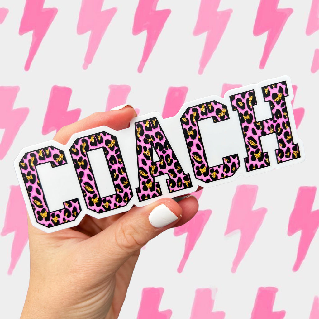 Pink/Gold Leopard COACH Vinyl Sticker sized for Shakers or Cold Cup - Beachbody Coach- Energize Decal- SC prize - Coach Summit Gear