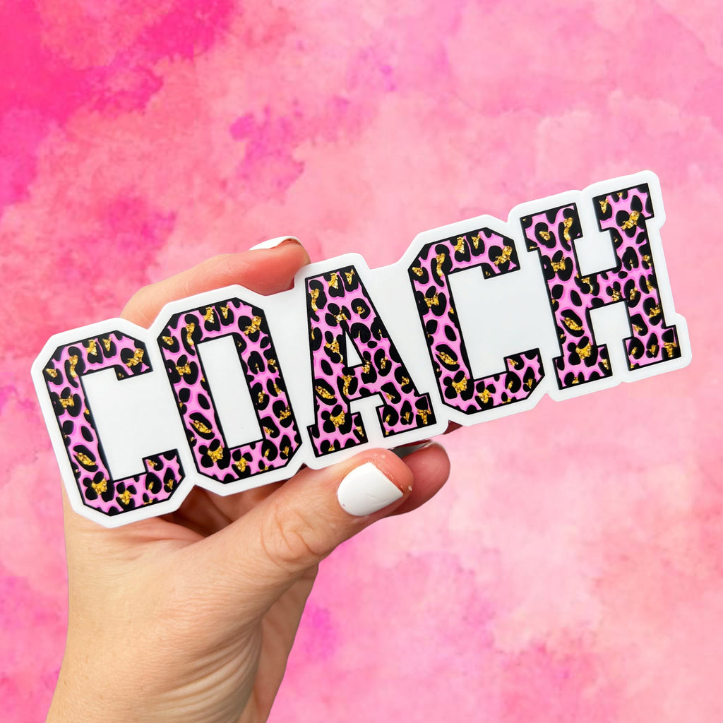 Pink/Gold Leopard COACH Vinyl Sticker sized for Shakers or Cold Cup - Beachbody Coach- Energize Decal- SC prize - Coach Summit Gear