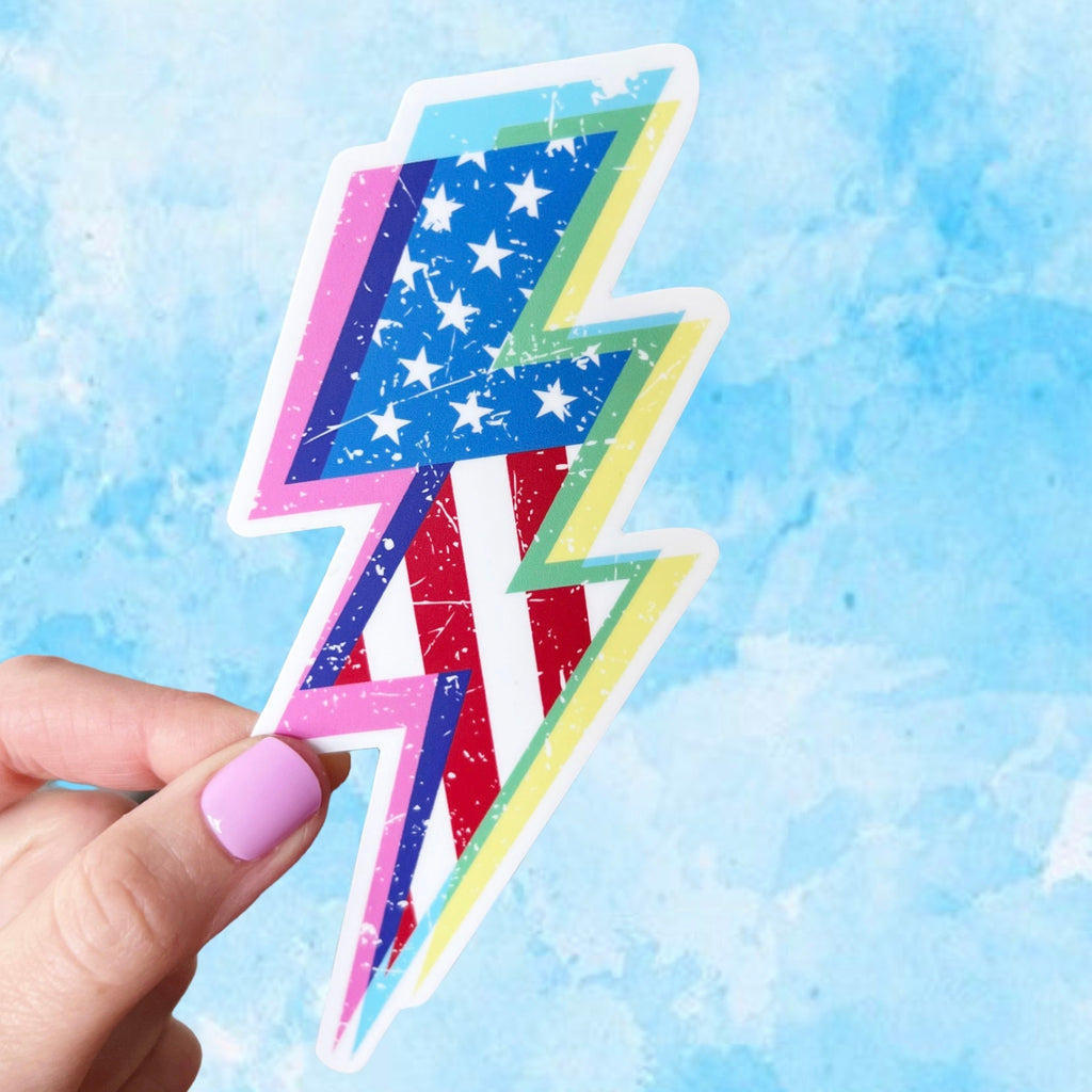 USA Lightning Bolt Full Color Sticker - Memorial Day - July 4th - America - Mason Cup Cold Cup Beer Glass or Sticker Only