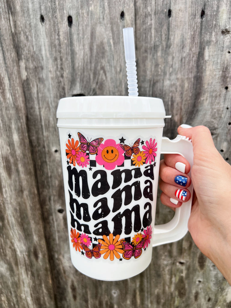 Groovy Mama Floral Retro Mega Mug 22oz Retro- Thermos Mug - Flower Pink Summer Spring Break Sorority Mama Cat Mom Dog Mom Mug 90s vibes