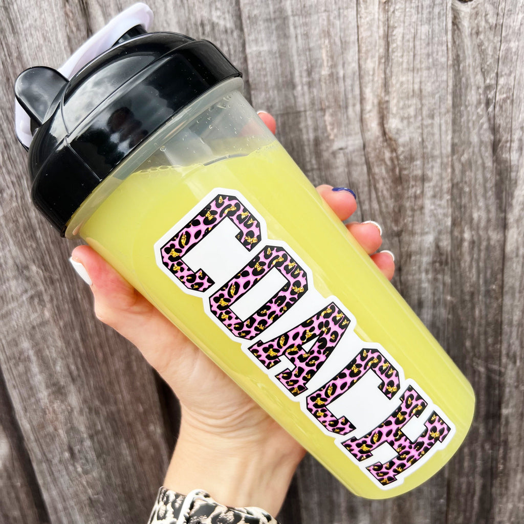 Pink/Gold Leopard COACH Vinyl Sticker sized for Shakers or Cold Cup - Beachbody Coach- Energize Decal- SC prize - Coach Summit Gear