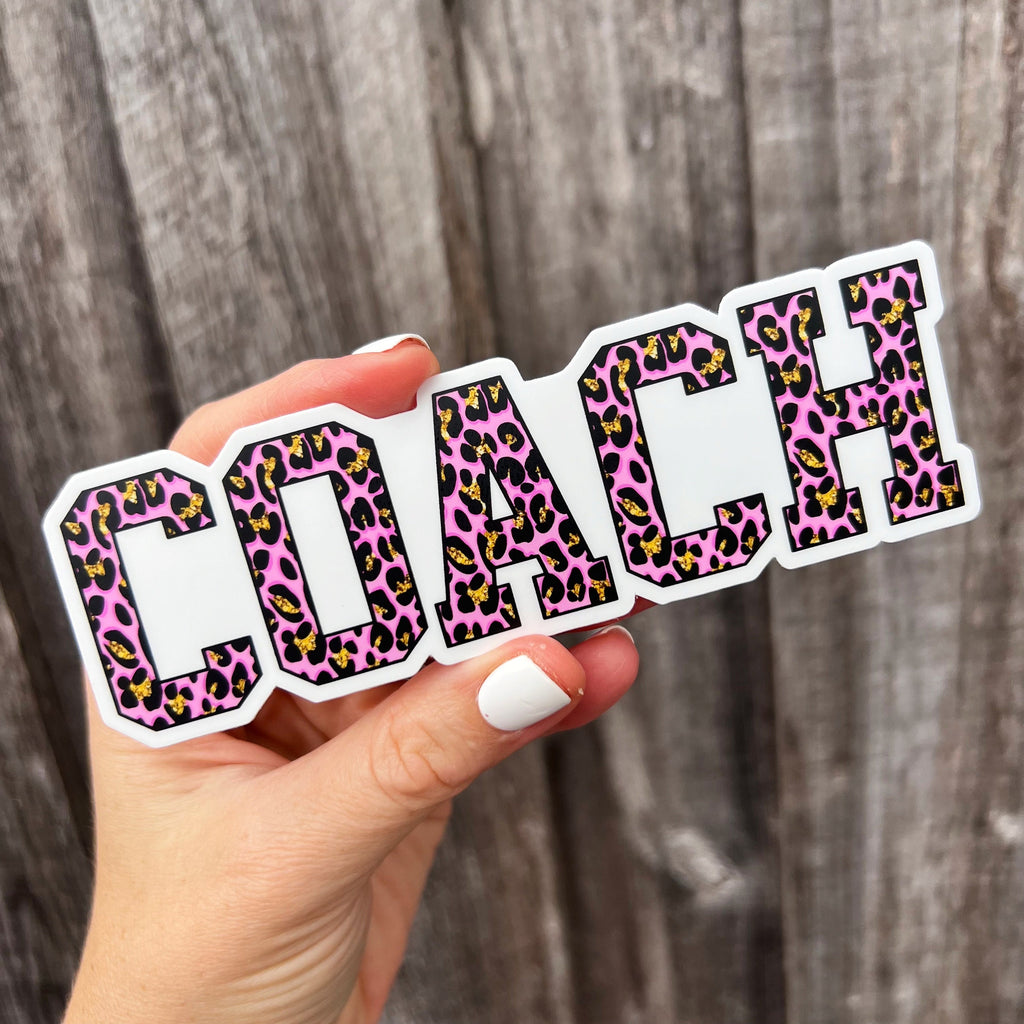 Pink/Gold Leopard COACH Vinyl Sticker sized for Shakers or Cold Cup - Beachbody Coach- Energize Decal- SC prize - Coach Summit Gear