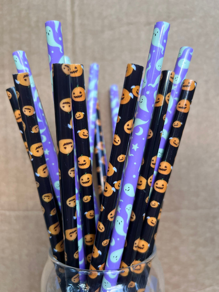 Jack o' Lantern Pumpkin Reusable Straws 10 inches long - Cold Cup Straw- Halloween Straw- Libbey Glass Straw- Spooky Season Pumpkin Spice