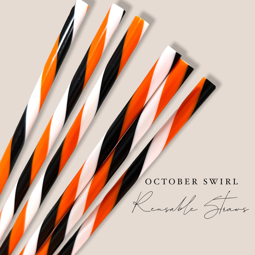 October Swirl Reusable Straws 10 inches long - Cold Cup Straw- Halloween Straw- Libbey Glass Straw- Spooky Season Pumpkin Spice Ghost Web