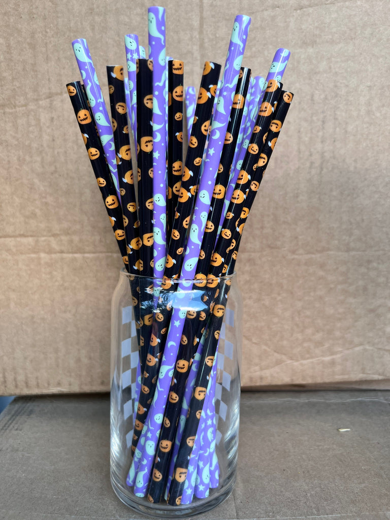 Jack o' Lantern Pumpkin Reusable Straws 10 inches long - Cold Cup Straw- Halloween Straw- Libbey Glass Straw- Spooky Season Pumpkin Spice