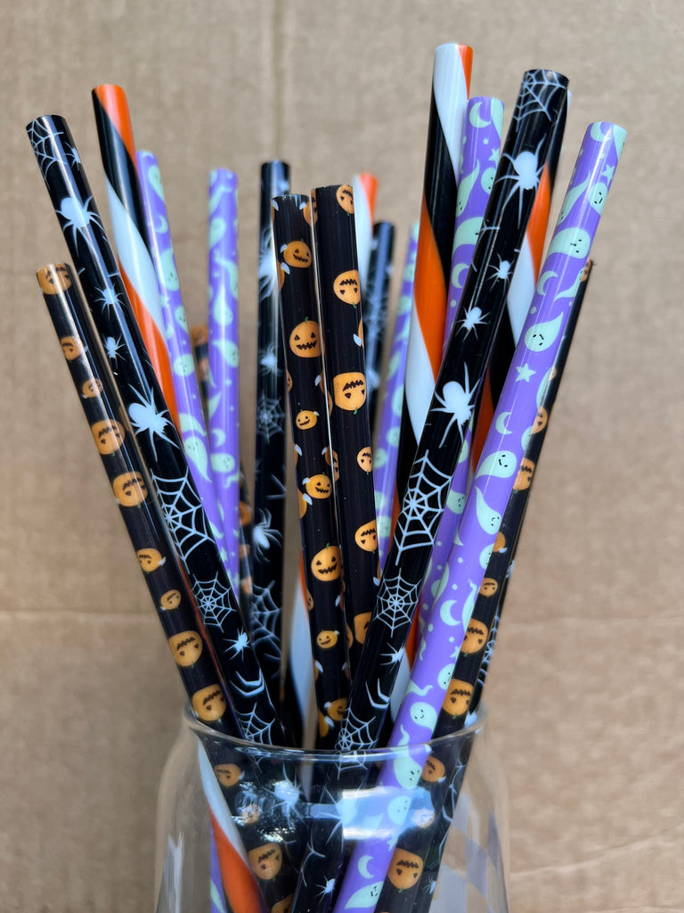 Jack o' Lantern Pumpkin Reusable Straws 10 inches long - Cold Cup Straw- Halloween Straw- Libbey Glass Straw- Spooky Season Pumpkin Spice